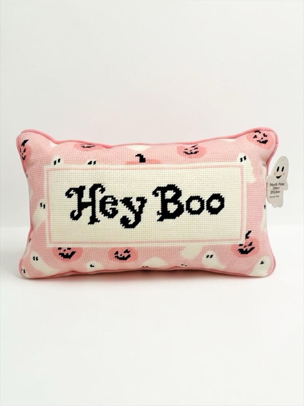 Pink Halloween Ghost Needlepoint Style Lumbar Throw Pillow NWT